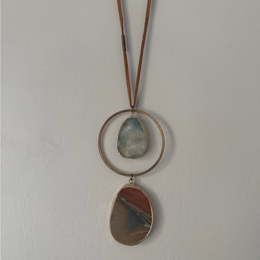 Anthropologie Serefina Leather Crystal Circle Pendant Necklace - Picture 2 of 5